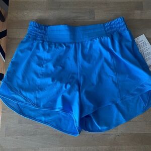 Lululemon lulu hotty hot high rise lined short long 4” pool party blue 10
